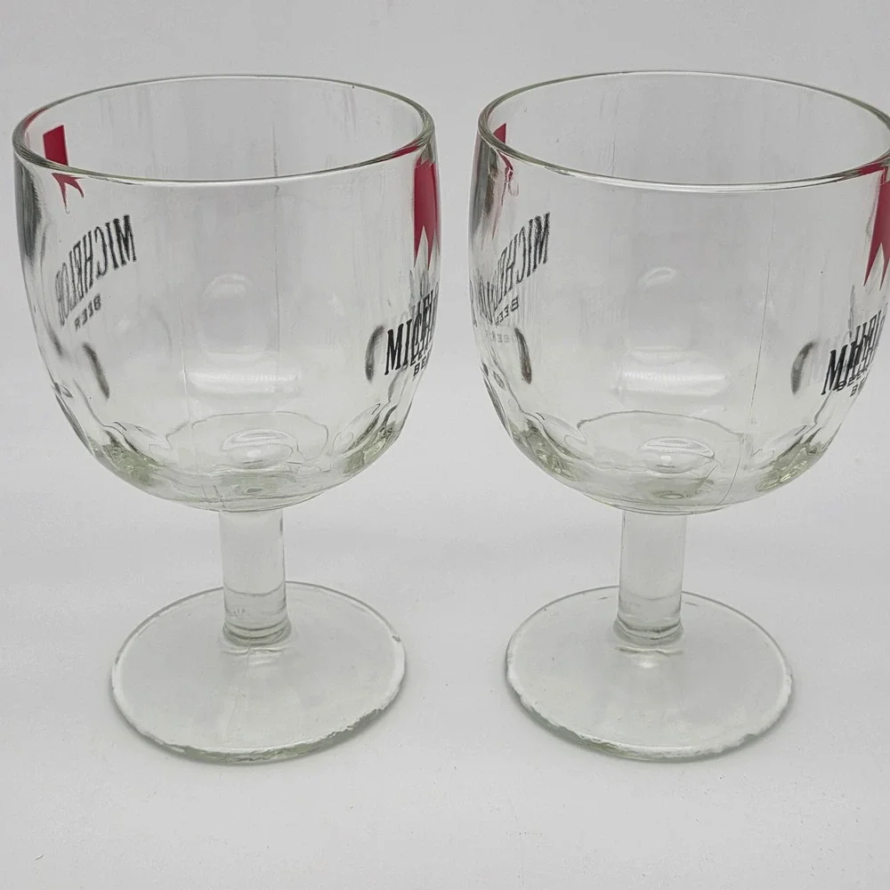 Vintage Michelob Beer Goblet Set of 2 Glass Barware Chalice Man Cave 1980s Retro